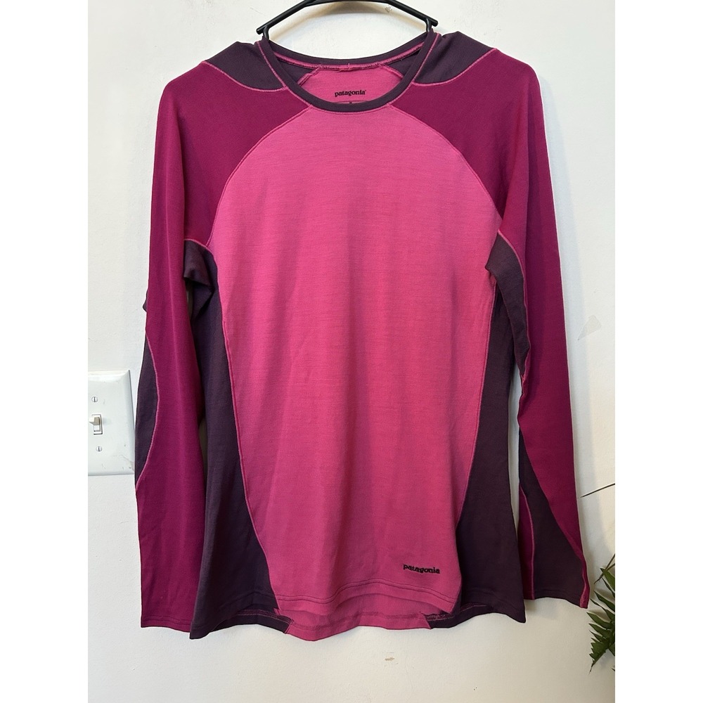 Patagonia Merino Wool Base Layer Shirt Womens M Pink Purple Colorblock Gorpcore